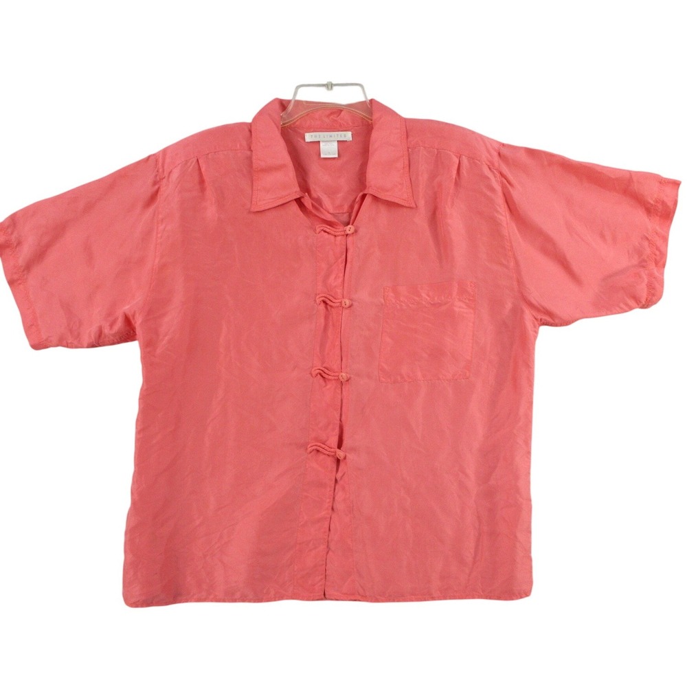 The Limited Women Coral Pink 100% Silk Short Sleeve Frog Closure Blouse Large